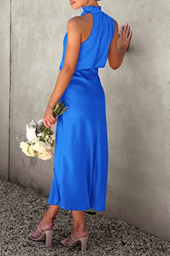 Image of PRETTYGARDEN Women's 2026 Summer Satin Dress Elegant Sleeveless Mock Neck Cocktail Party Maxi Dresses