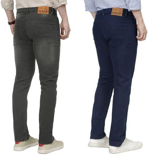 Image of DAIS Men's Stretchable Straight Fit Mid Rise Jeans, Pack of 2, (Combo of 2 Jeans)