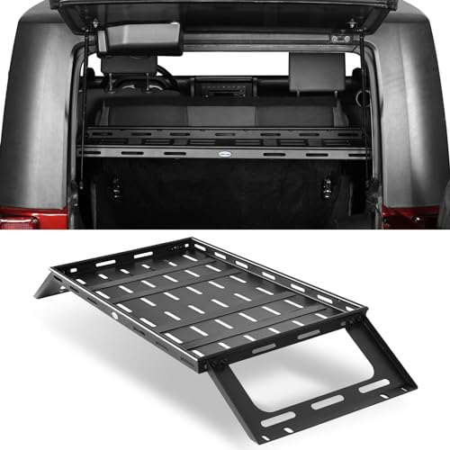 Hooke Road JK 2 Door Rear Trunk Cargo Rack Basket Tray Interior Storage Luggage Carrier for 2007-2018 Jeep Wrangler JK 2-Door Hardtops - Lightweight Steel