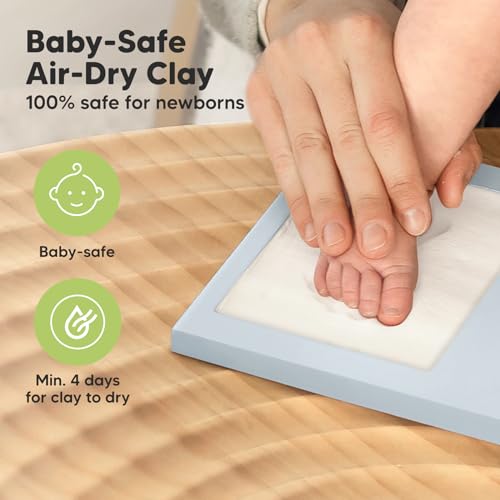 KeaBabies 赤ちゃんの手と足跡キット - 粘土の手形プリント記念品フレーム、新生児保育園の写真フレーム、赤ちゃんの最初のクリスマスシャワーのためのパーソナライズされた新しいお母さんへのギフト(ミストブルー)