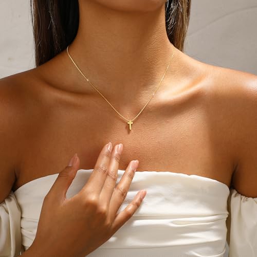 Cross Necklace for Women,Dainty 14K Gold Silver Plated Cross Choker Pendant Jewelry Non Tarnish Trendy Simple Circle Chain Small Necklace Birthday Faith Jewelry Gifts3