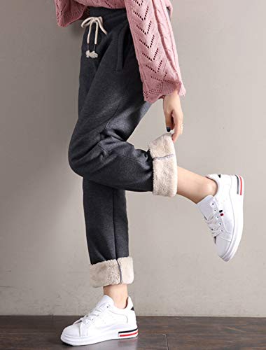 Gihuo Women's Sherpa Lined Sweatpants Winter Warm Fleece Lined Sweatpants with Pockets Fleece Jogger Pants Athletic (2# Dark Grey, Medium)