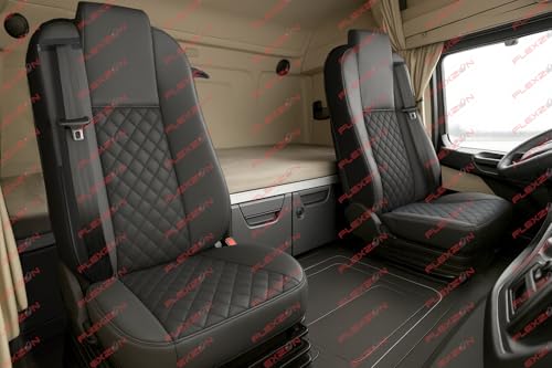 Housse de siège sur mesure similicuir noir pour camion Mercedes Actros MP4 1+1