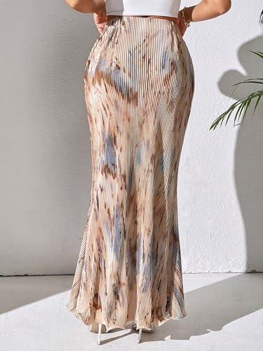 TOOSIS Women's Summer Long Beach Skirt Casual Pleated Elastic Waist Long Skirt2