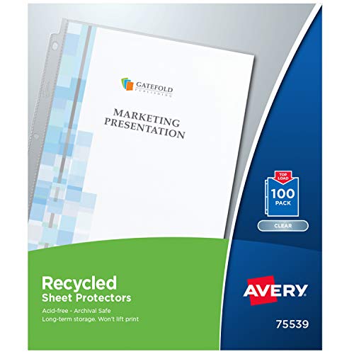Avery 75539 Top-Load Recycled Polypropylene Sheet Protector, Clear (Box of 100)