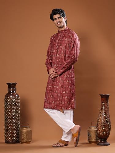 Image of Pro-Ethic Style Developer Men's Cotton Printed Kurta Pajama Set Traditional Outfit | Mandarin Collar (E-129)