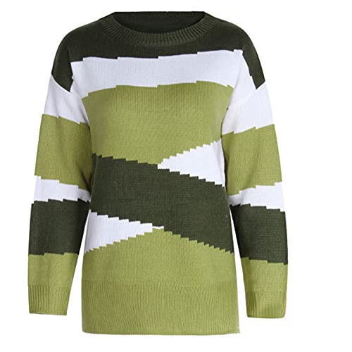 Briskorry Onregelmatig gestreepte gebreide trui met lange mouwen, losse warme ronde hals, herfst, winter, splice kleurblok, bovenstuk, top, sweatshirt, casual trui - Image 5