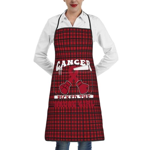nopicsn Cancer Picked The Wrong Girl Multiple Cancer Apron for cooking with Pockets Women Men Kitchen Chef Funny Aprons