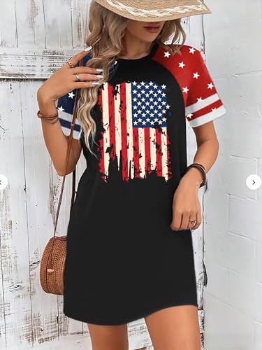 Image of YI XIANG RAN 4th of July Dress Women: American Flag Dresses USA Stars Stripes Shirt Patriotic Tshirt Summer Sundress