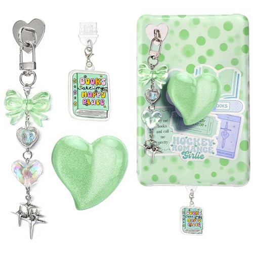 ANKUAITIAN Books Theme Charms Set for Kindle Including Dust Plug Charm Type C/USB C Heart Grip Holder Bow Keychain Accessories Compatible for Kindle Paperwhite 11th 12th Generation (Green)