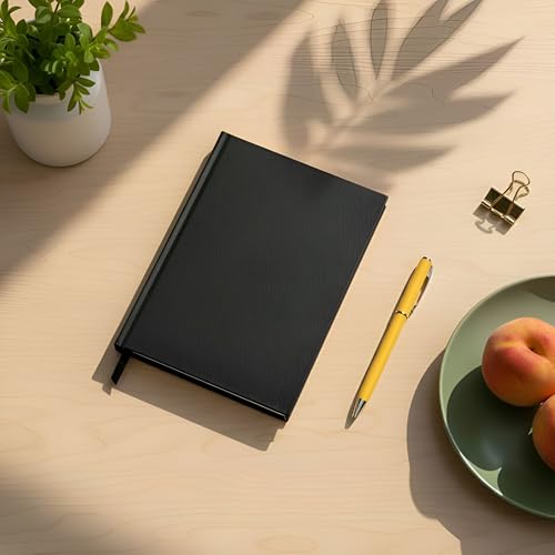 Image of A5 Notebook Diary Journal Planner - 180 GSM Thick Paper, 192 Ruled Pages with 12-Month Planner | Hardcover with Elastic Closure & Silk Bookmark | Classic Black for Office, School & Personal Use