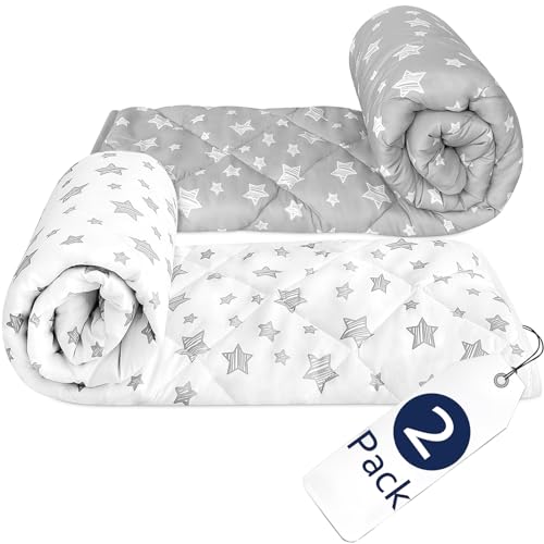Image of Baby Blanket 2 Pack, Soft Cozy Blankets for Kids, Toddler Comforter Quilted With Grey and White Star Print, Ultra Soft Down Alternative Crib Comforter, 39x47 Inches