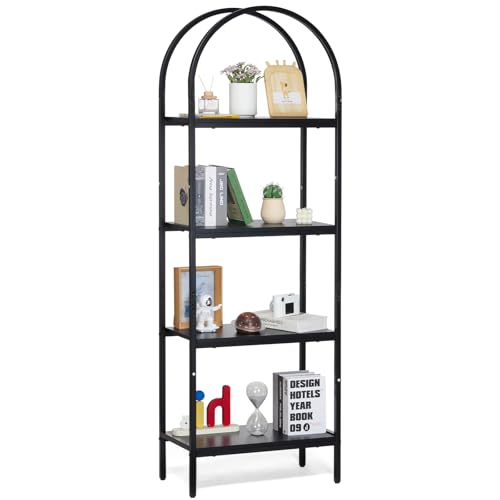 VEVOR Open Bookshelf, 4-Tier, Arched Bookcase Storage Shelves with Metal Frame, Industrial Metal Book Organizer, Freestanding Display Rack Tall Shelving Unit, for Office, Bedroom, Living Room, Black by VEVOR - Used condition - CA$80.66