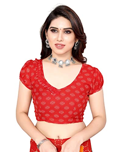 Image of Yashika Women's Red Polka Printed Georgette Saree with Blouse Piece(BUBBLES RED Free Size)