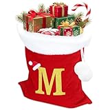 Nikolaussack, Weihnachtsmannsack Personalisierter Weihnachtssack Aus Samt Mit Brief-Stickerei, Extra Groß für Geschenke & Stocking Stuffers, Traditionell Rot-Weiß (M)