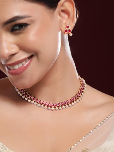 Image of Rubans Necklace Set Gold Plated Traditional Stylish Jewellery Gift for Women & Girls