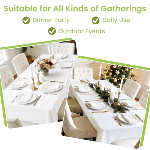 Image of Mulbozy White Plastic Table Cloth Disposable 4 Pack, 54 x 108 Inch Tablecloths Rectangle, White Plastic Table Cover for Party Decor