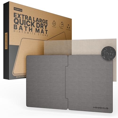 Minismus Tapis de Bain en diatomite 80 x 50 cm, Tapis de Bain Pierre absorbante et antidérapant, Taille XL Tapis de Douche séchage Rapide Sortie de Douche (Gris Foncé)