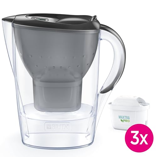 BRITA Jarra filtrante Marella Grafito (2,4L) incluye 3 cartuchos de filtro MAXTRA PRO All-in-1 - Reduce el sarro, el cloro, algunas impurezas y algunos metales