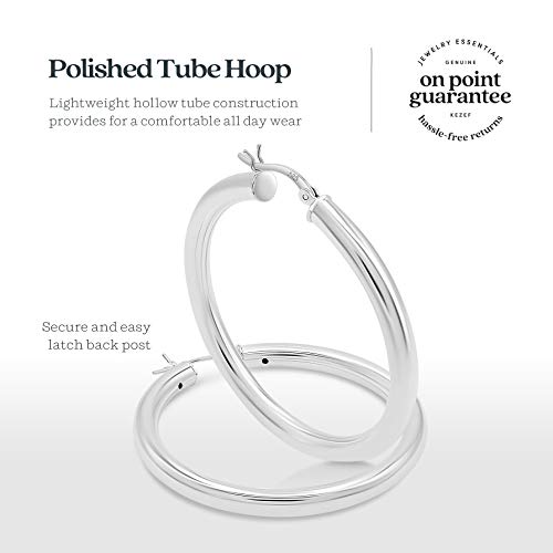 KEZEF Sterling Silver Hoop Earrings | 4mm High Polished Silver Hoops for Women - Lightweight Jewelry Earring | 25mm - 45mm Diameter Chunky Hoop Earrings4