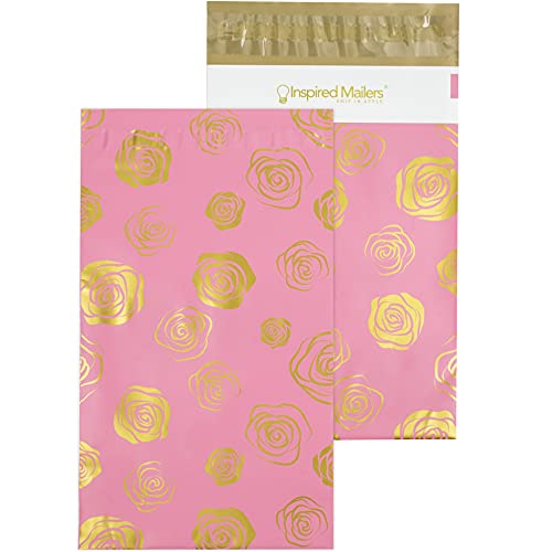 Image of Inspired Mailers - Poly Mailers 6x9 - Gold Roses Deluxe - Choose Between 6x9, 10x13 and 14.5x19 Sizes - 3.15mil Unpadded Mailing Bags (6x9, 100 Pack)