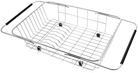 GTHUNDER Expandable Dish Drying Rack Adjustable Handle Dish Drainer 304 Stainless Steel, Over The Sink, In Sink or On Counter Top Storage Holder, Rustproof