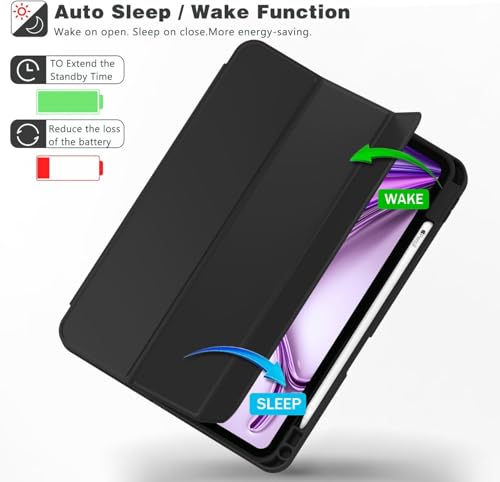 Image of Oaky Pencil Holder Case for iPad Pro 12.9 inch Case (6th /5th /4th Gen 2022 /2021 /2020) & iPad Air 13 inch M2 2024 Slim Trifold Stand with Auto Wake /Sleep Soft TPU Back Cover - Black