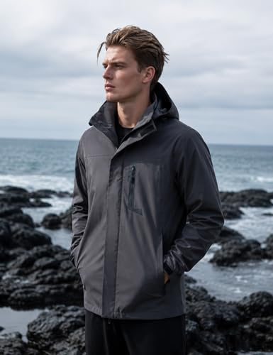 Image of Zoofly Mens Hiking Jacket Waterproof with Hood Lightweight Windbreaker for Outdoor Travel
