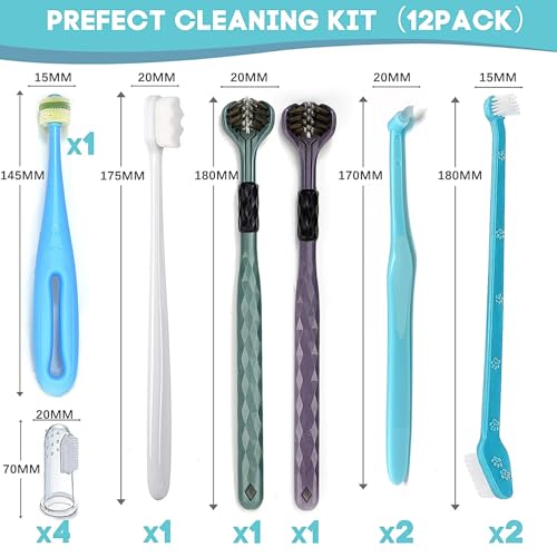 Image of Dog Toothbrush, Finger Toothbrushes, 360 Degree Toothbrush, Triple Head Dog Toothbrushes, Double Head Toothbrush,Cleaning Brushes for Dog Cat Oral Dental Health (12 Pack)