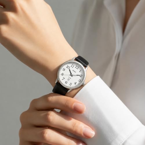 Image of BUREI Men's Fashion Minimalist Wrist Watch Analog Date with Leather Strap