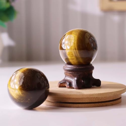 Image of Shubhanjali Tiger Eye Crystal Sphere Ball AA Grade 80-100 GMS | Natural Polished Gemstone Sphere for Meditation, Reiki Practice, Feng Shui & Vastu Decor | Decorative Crystal Ball for Home & Office