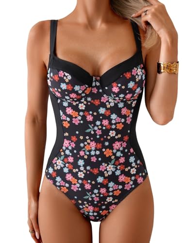 B2prity Bathing Suit for Women Slimming Push Up One Piece Swimsuit Lace Up Back Color Block Swimwear