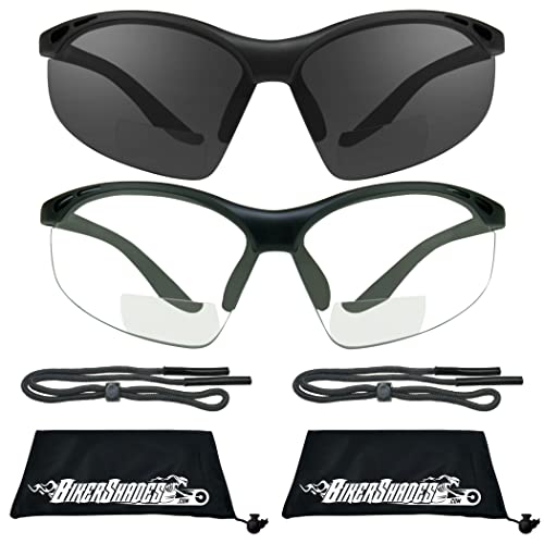 Bikershades Safety Bifocal Sunglass Reader w/Strap Men Women Wrap-Around