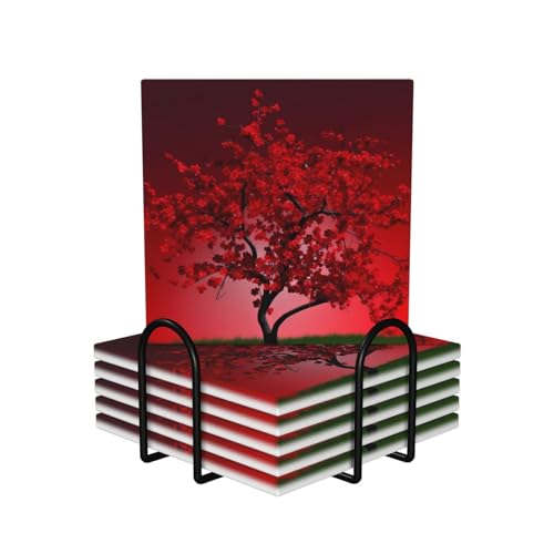 Dessous de verre en céramique absorbante fleurs de cerisier avec support métallique antichoc - 2