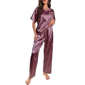 Nanxson Femmes Satin Pyjama Set Deux Pièces Pyjama Manches Courtes Pyjama avec Long Pyjama Pantalons Ensemble Soft Casual Wear