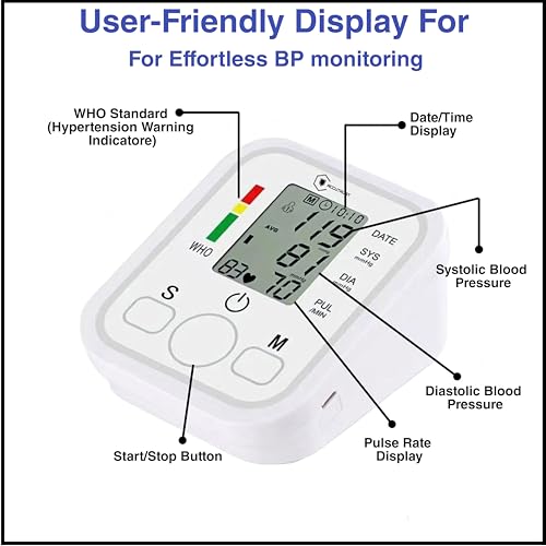 Image of Digital Blood Pressure Monitor with Large Display, Automatic Upper Arm BP Machine with Pulse Rate Detection, Memory Function & WHO Indicator - Home & Clinical Use