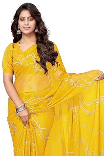 Image of MIRCHI FASHION Saree for Woman Chiffon Georgette Geometric Printed | Lightweight Farewell and Women's Office Sari with Blouse Piece