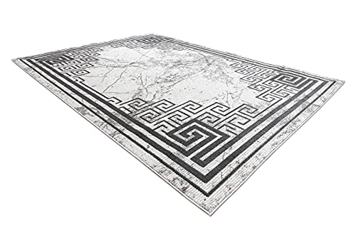Tapis moderne noble effet marbre et finitions grecques gris