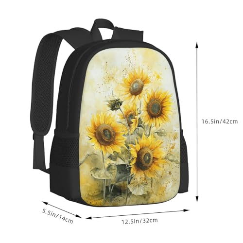 Watercolor Sunflower Backpacks Lightweight Casual Backpack with Fun Graphic Cartoon Print 16.5" for Hiking Commuting2
