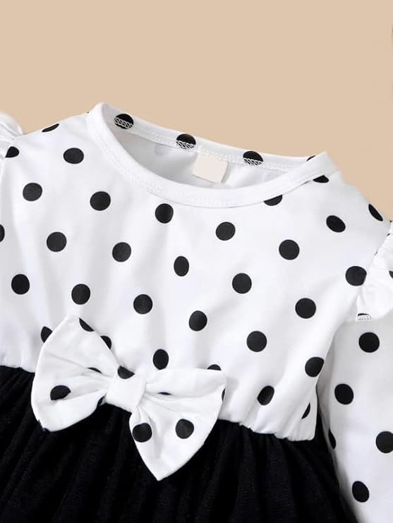 Image of OMLI Baby Floral Print Ruffle Trim Bow Front Mesh Hem Dress Round Neck Button Closure Mini Dress /Frock /OnePice /Party Dress for Baby Girls