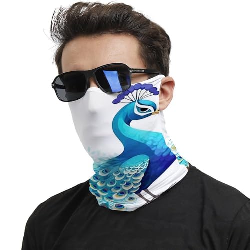 Neck Gaiter Cartoon Blue Peacock Face Mask for Travel Face Cover Scarf for Men Women Elastic Headbands Wind-proof Bandana for Skiing Fishing Hiking Cycling2