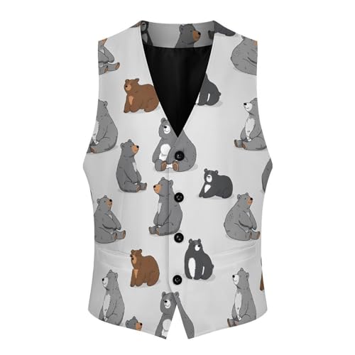 Bear Men's Suit Vests Business Formal Dress V-Neck Waistcoat Tops with 2 Pockets4