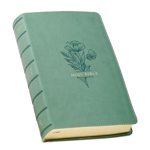 KJV Holy Bible, Giant Print Standard Size Red Letter Edition, Thumb Index Tabs & Ribbon Marker, King James Version, Vegan Leather, Teal, 14 pt. Type