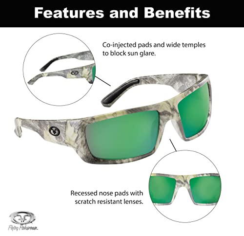Flying Fisherman Sargasso Wrap Around Polarized Sunglasses, Matte Camo Frame/Amber-Green Mirror Lens, Medium3
