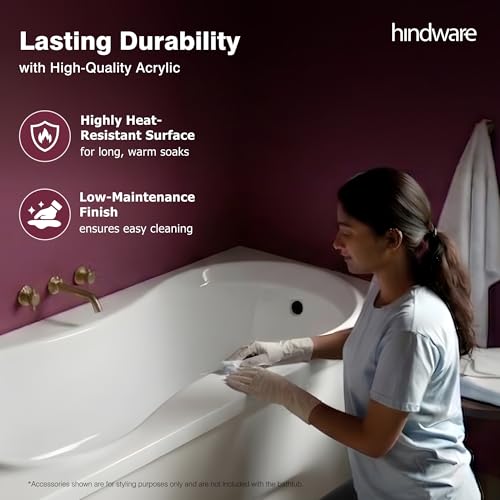 Image of Hindware Trendy Bathtub for Bathroom | ABS Body | Floor Mount | White | Size: 5.00 x 2.51 x 1.56 ft (LxWxH) | 1 Year Warranty | Fixing Kit & Accessories Not Included