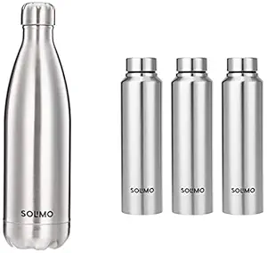 Amazon Brand - Solimo Insulated 24 Hours Hot Or Cold Bottle Flask, 1000 Ml, Silver & - Water Bottle, Set of 3, 1 L Each