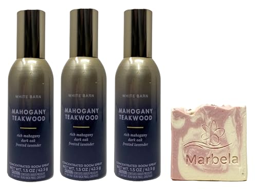 Bath & Body Works Mahogany Teakwood Concentrated Room Spray 3 Pack with a Himalayan Salts Springs Sample Soap