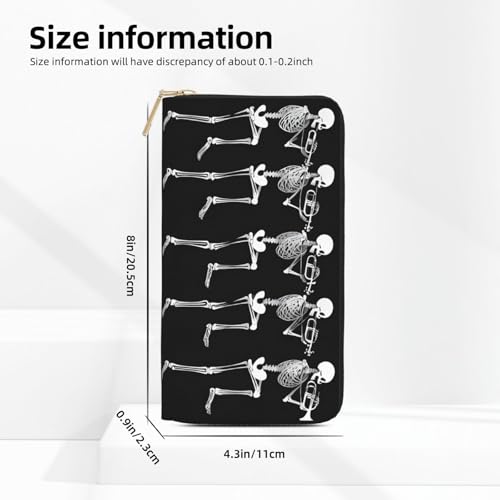 Leather Wallet for Women Ladies Novelty Printed Around Zipper Long Wallet Phone Purse Credit Card Holder, Halloween Posable Skeleton Skull4