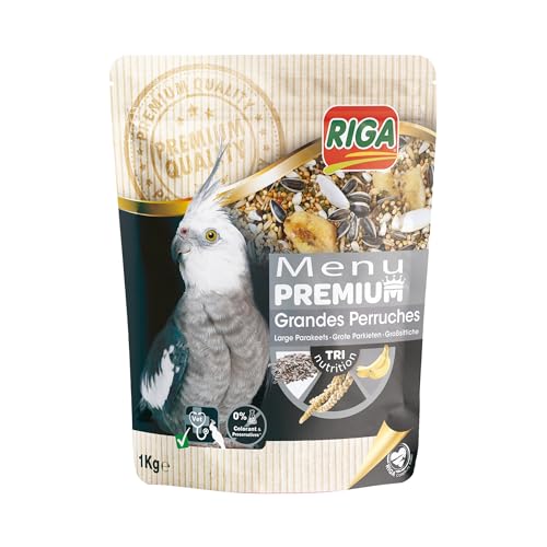 Riga - Menu Premium pour Grandes Perruches - Mélange de Graines, Céréales Et Fruits - Riches en Vitamines Et Minéraux - Élaboré par des Vétérinaires - 1 kg