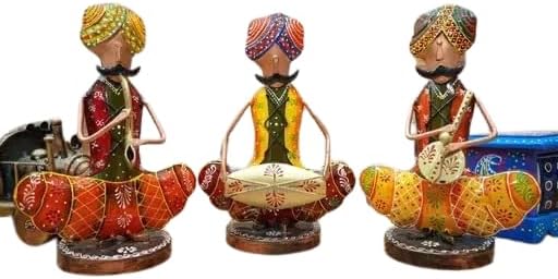 Wudnik Metal Rajasthani Musicians Item Showpiece - Decorative Items for Home| Showpieces | Home Decoration Items Stylish| Table Decorative Items (17X10X24 Cm), Multi Colour | Gift Items